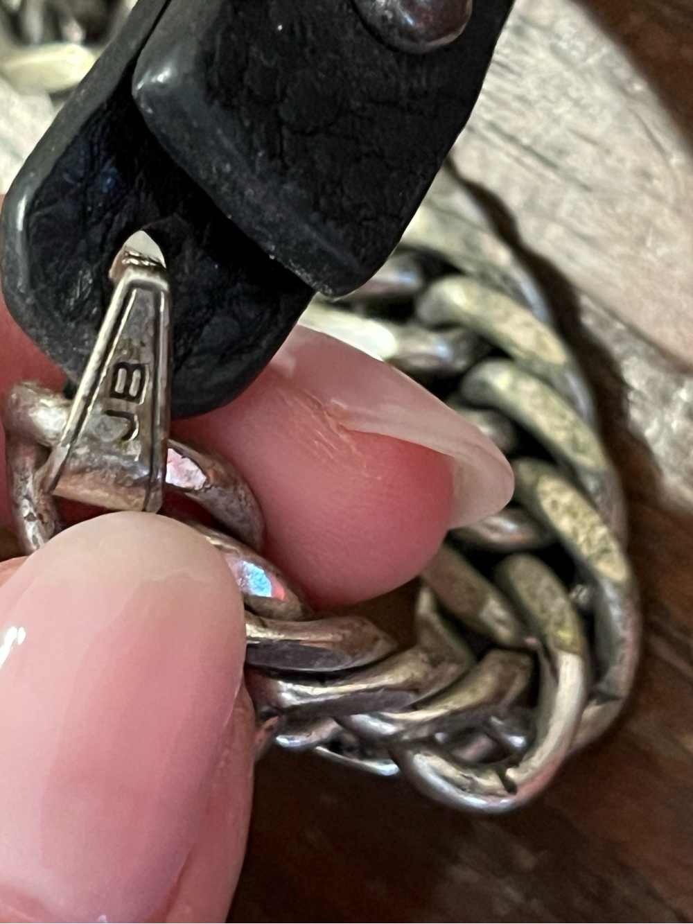 Vintage Jenny Bird Heavy Curb Chain & Black Leather Studded Statement Bracelet - Picture 3 of 8